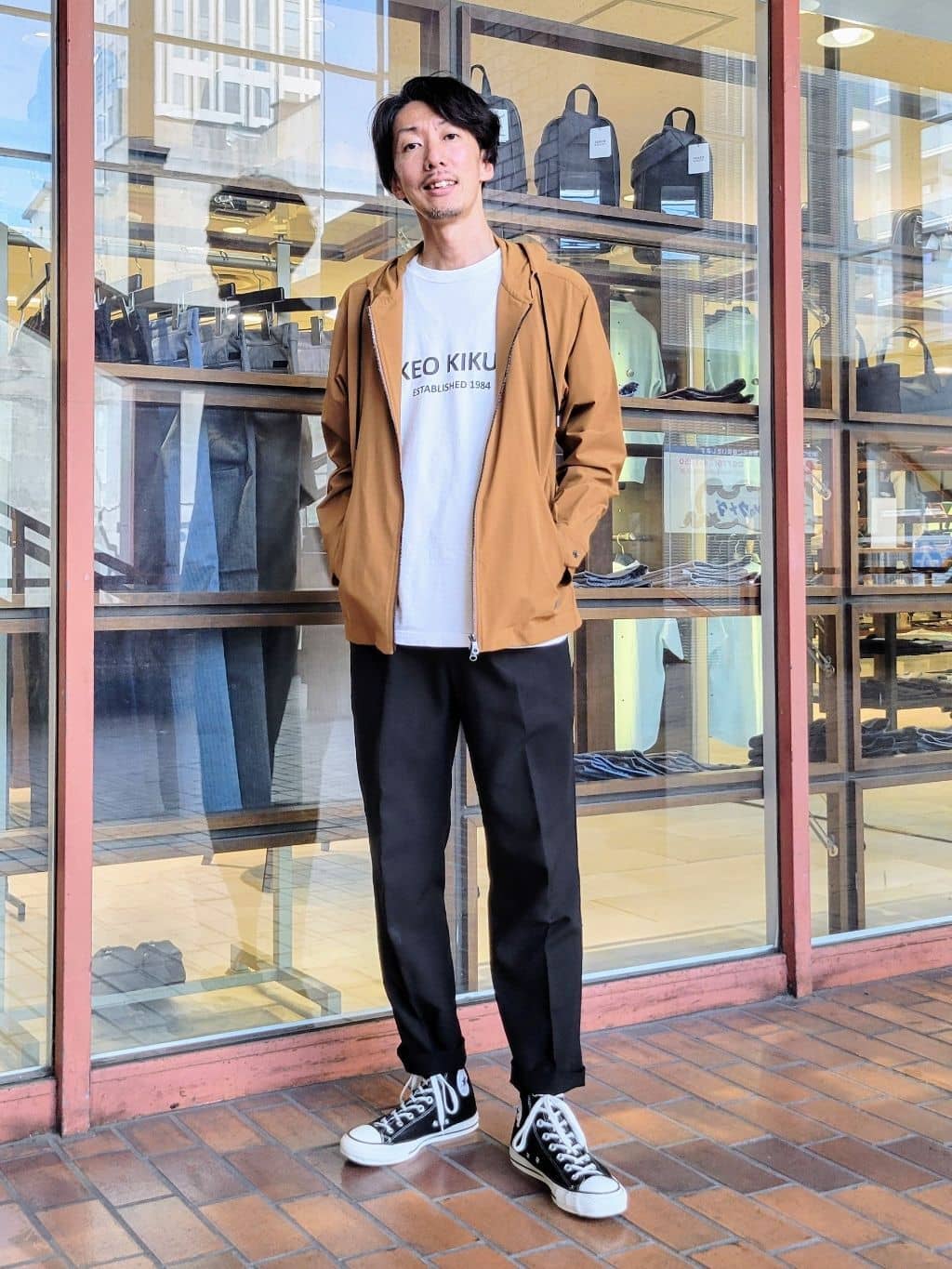 TAKEO KIKUCHIの【3D ナイロン ストレッチ】ジップアップ フードブルゾンを使ったコーディネートを紹介します。｜Rakuten Fashion(楽天ファッション／旧楽天ブランドアベニュー)6202213