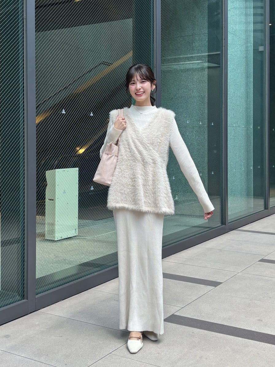 フェザーペプラムベスト+リブタイトワンピースSET（ワンピース