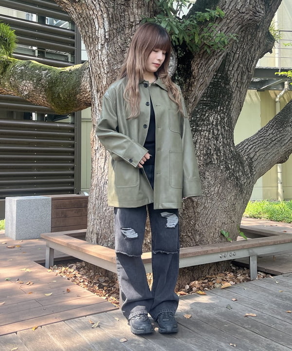 BEAMS HEARTのヴィンテージライク ワークジャケット 25AW レディース フェイクレザー オーバーサイズ 秋 ライトアウターを使ったコーディネートを紹介します。｜Rakuten Fashion(楽天ファッション／旧楽天ブランドアベニュー)6241788