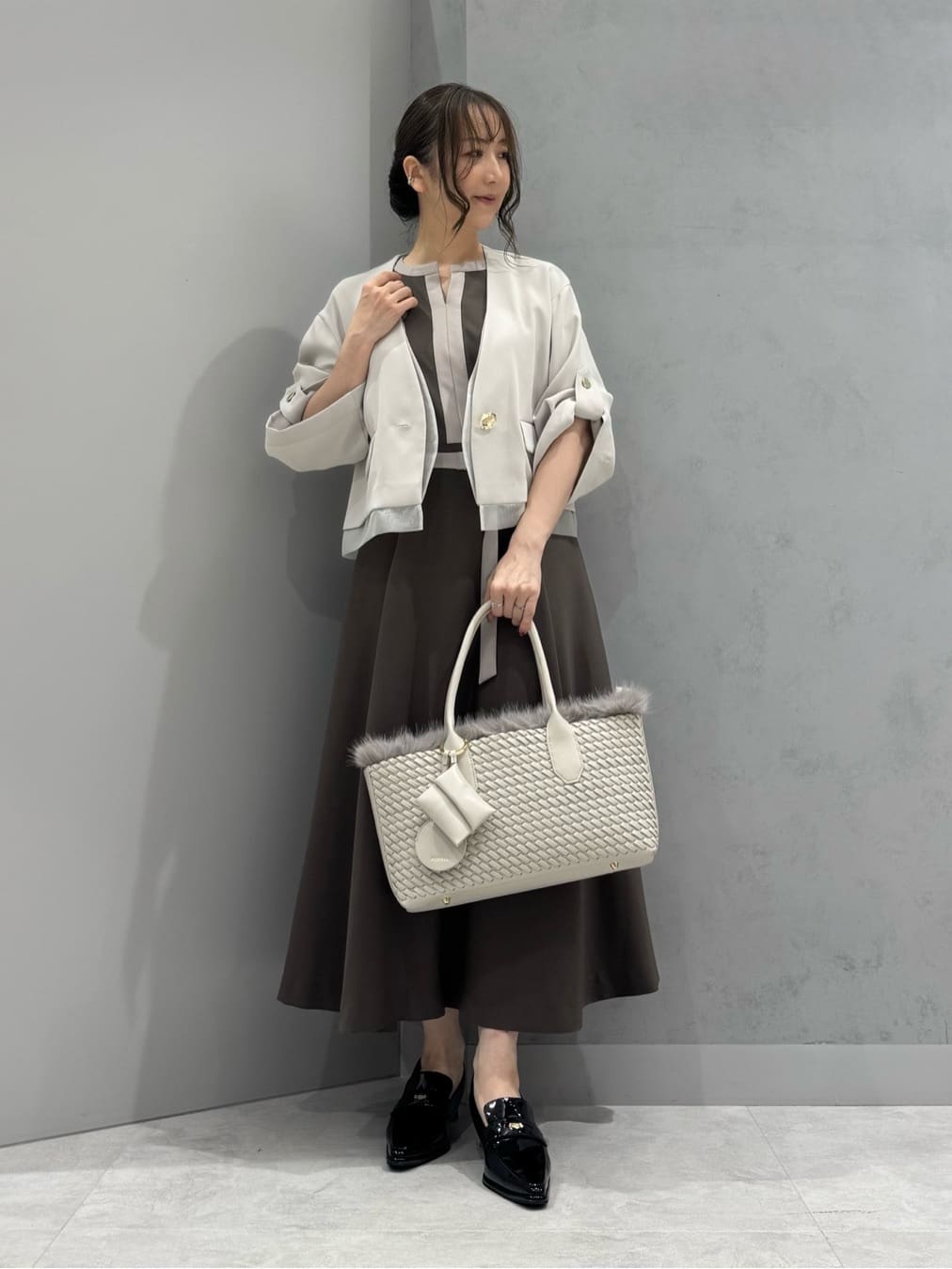 Vinの配色Aラインワンピースを使ったコーディネートを紹介します。｜Rakuten Fashion(楽天ファッション／旧楽天ブランドアベニュー)6247427