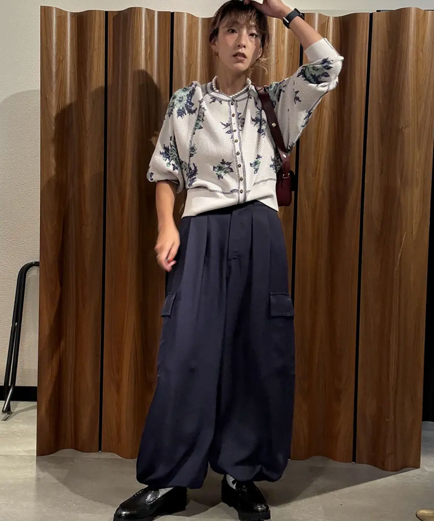 mag.byc/FLOWER PRINT WAFFLE CARDIGAN／ローズバッド（ROSE BUD