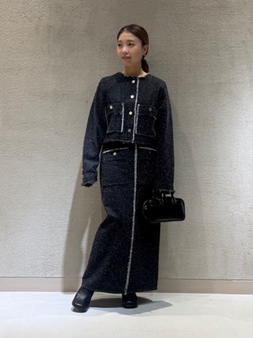 Vinのツイードフリンジノーカラーデニムジャケットを使ったコーディネートを紹介します。｜Rakuten Fashion(楽天ファッション／旧楽天ブランドアベニュー)6292624