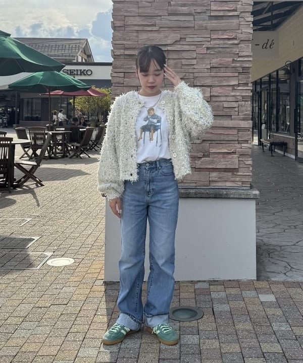 BEAMS HEARTのリボン * ノットヤーン カーディガン 25AW 秋 レディース 長袖 オーバーサイズを使ったコーディネートを紹介します。｜Rakuten Fashion(楽天ファッション／旧楽天ブランドアベニュー)6293432