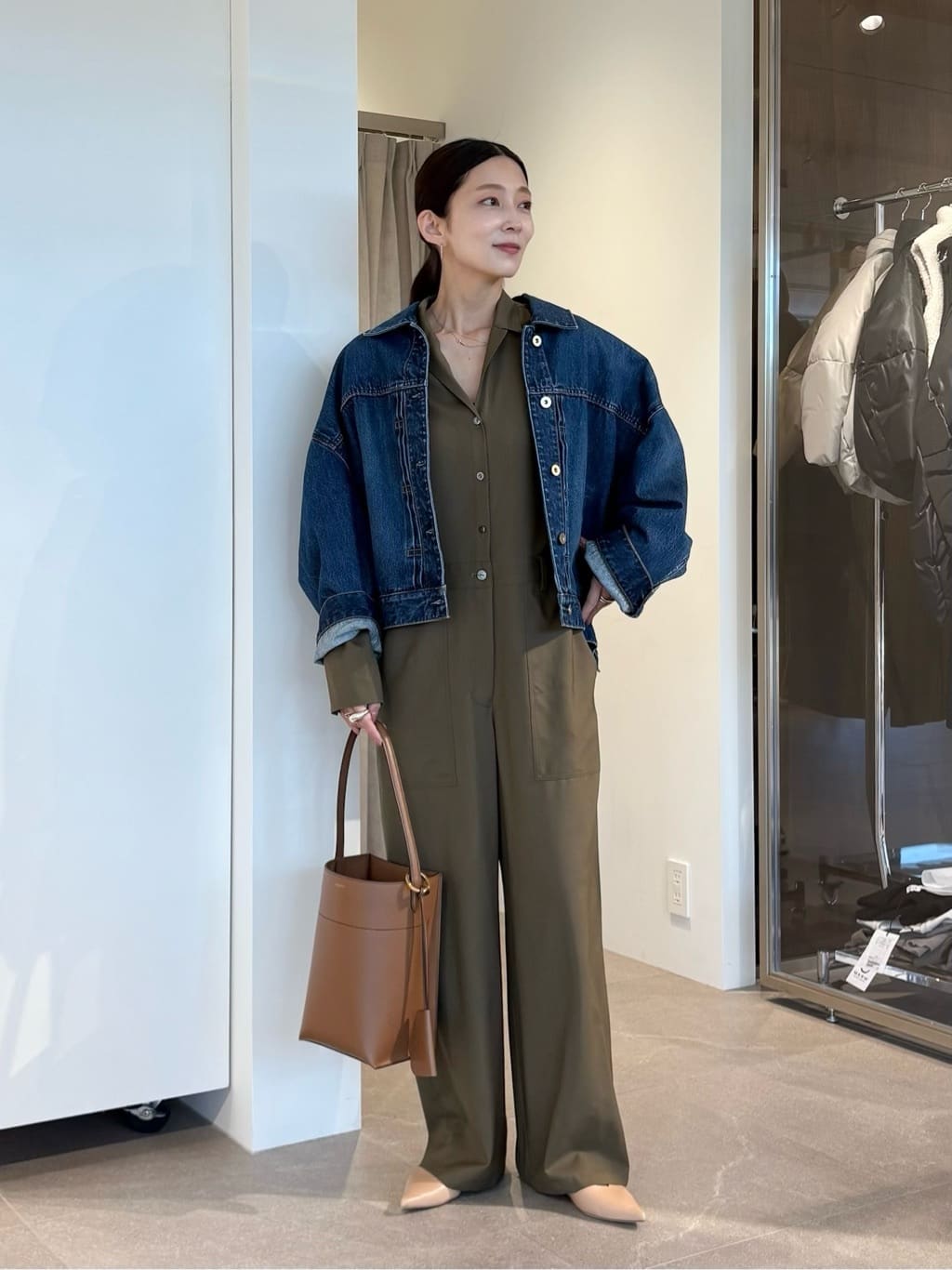 ♡conte コンテ♡オープンカラー オールインワン　ブラウン UNITED ARROWS LTD. OUTLET | <conte>オープンカラー オールインワン