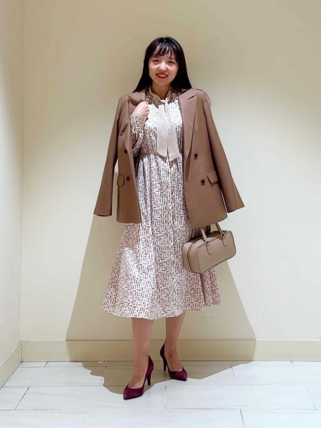 ANAYIのリッププリントボウタイフレア ワンピースを使った 