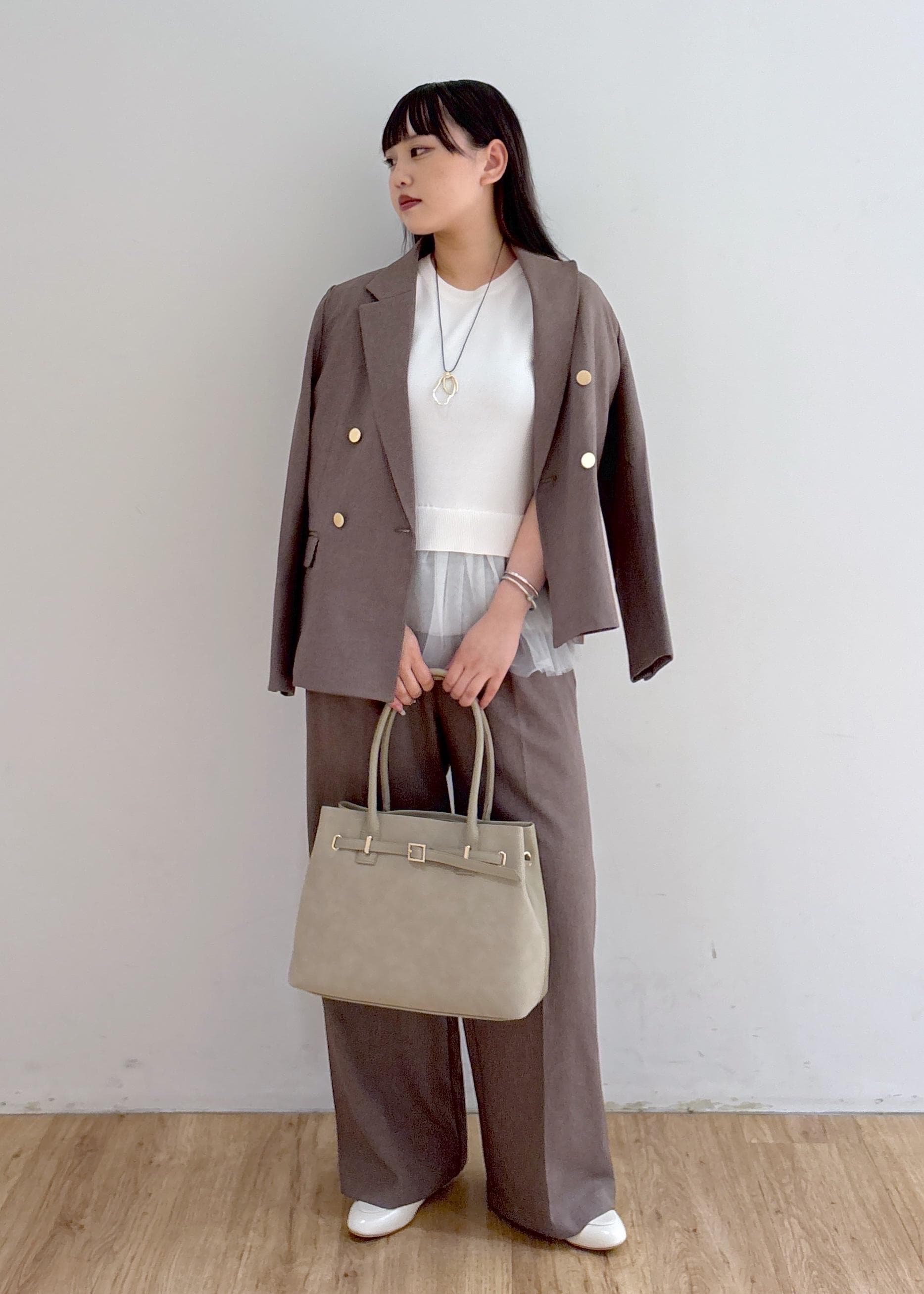 ROPE' PICNICのレディハンサムシリーズ ウールライク金ボタンジャケット(半裏地)/セットアップ・通勤対応を使ったコーディネートを紹介します。｜Rakuten Fashion(楽天ファッション／旧楽天ブランドアベニュー)6339484