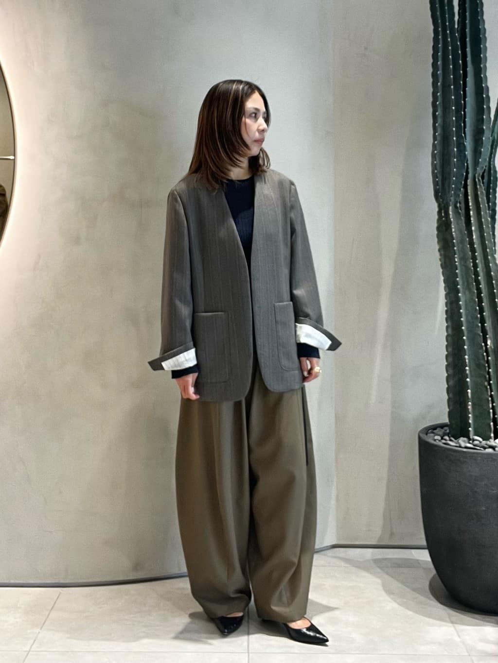 conte ストライプ ヘリンボーン ノーカラージャケット ユナイテッドアローズ conte＞ストライプ ヘリンボーン ノーカラージャケット
