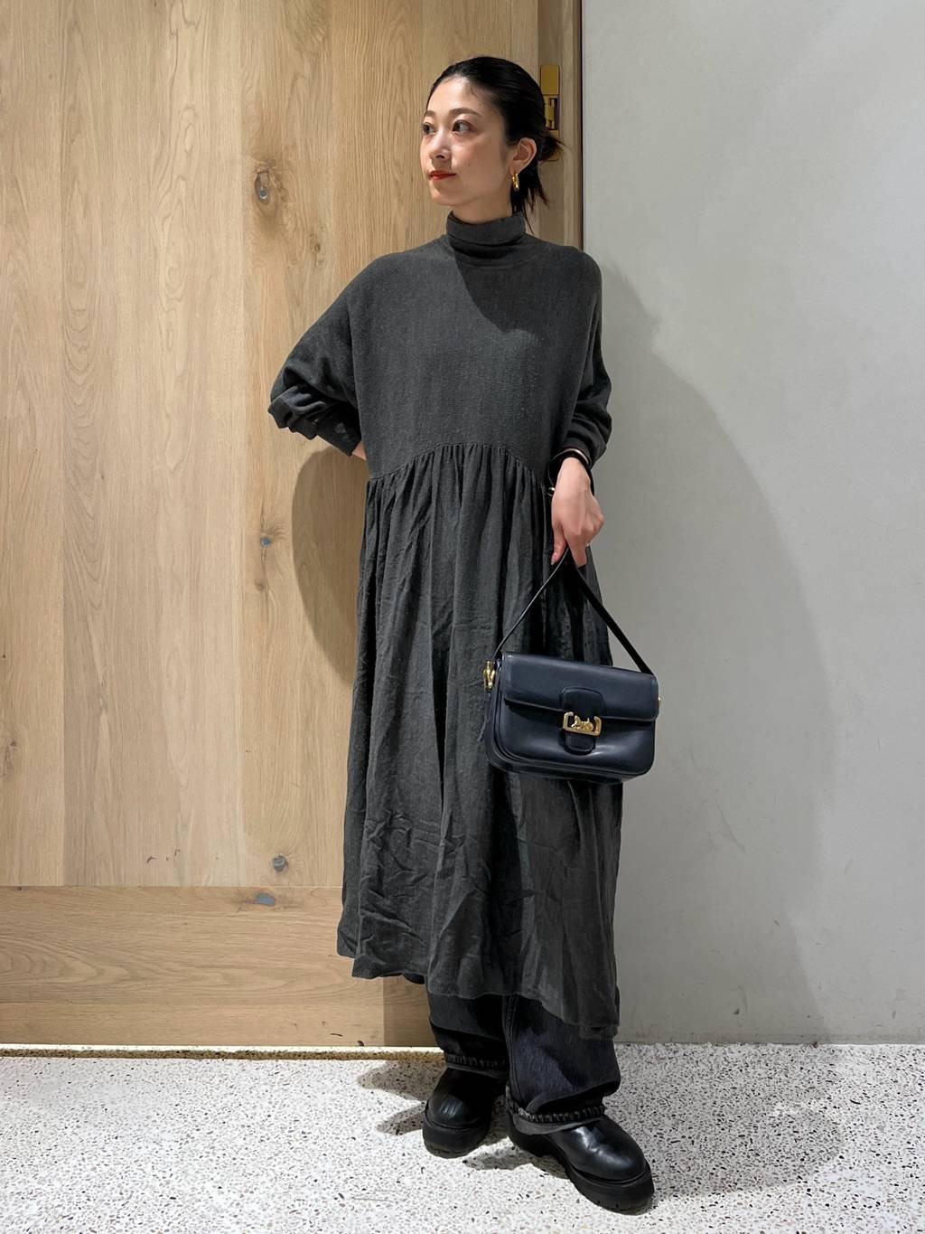 カレンソロジー ギャザーワンピース ロング 長袖 F ブラック カレン