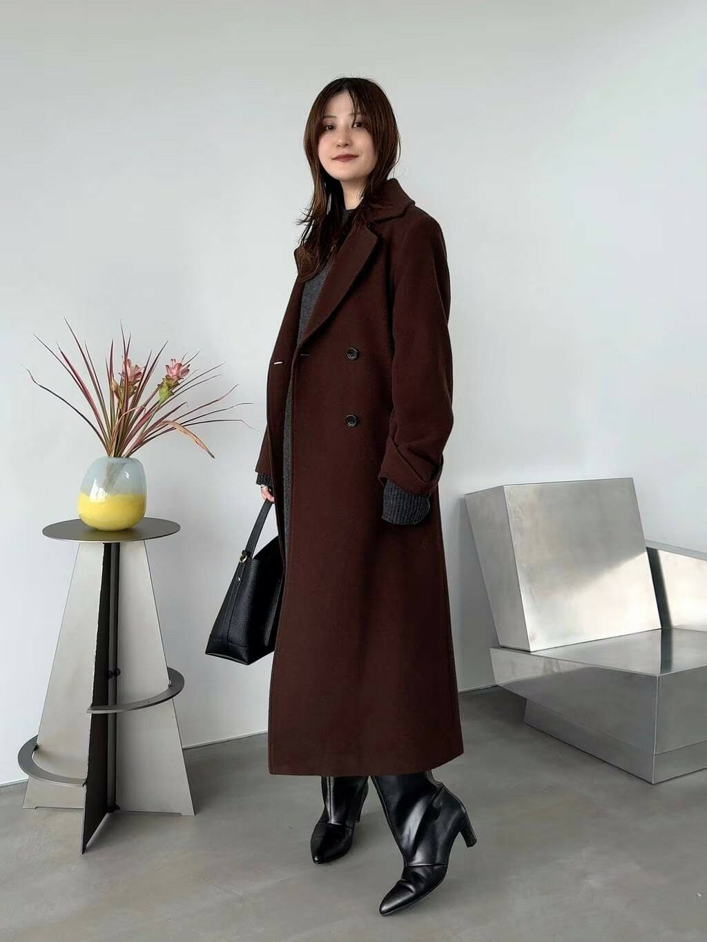Andemiu | メルトンウールスタンドロングコート | Rakuten Fashion