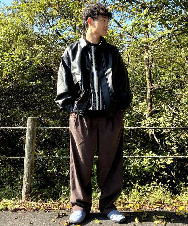 BEAMS HEARTのBEAMS HEART｜クラシック フェイクレザー ブルゾン｜メンズ アウター ジャケット｜合成皮革 リラックスフィット ヴィンテージ風｜秋冬を使ったコーディネートを紹介します。｜Rakuten Fashion(楽天ファッション／旧楽天ブランドアベニュー)6394986