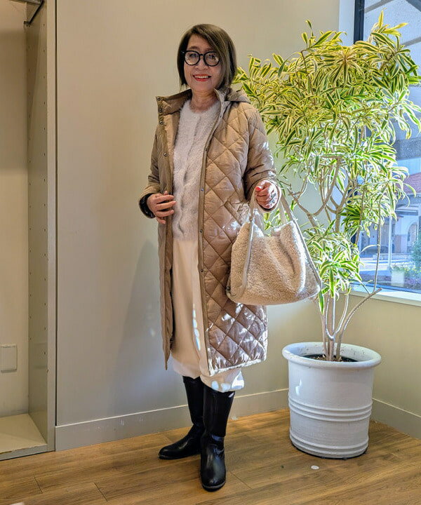 BEAMS HEARTの【3サイズ展開/中綿/あったか/発熱素材/撥水】フード キルティング コート 25AW キルトコート 冬アウター フード取り外し可を使ったコーディネートを紹介します。｜Rakuten Fashion(楽天ファッション／旧楽天ブランドアベニュー)6395000