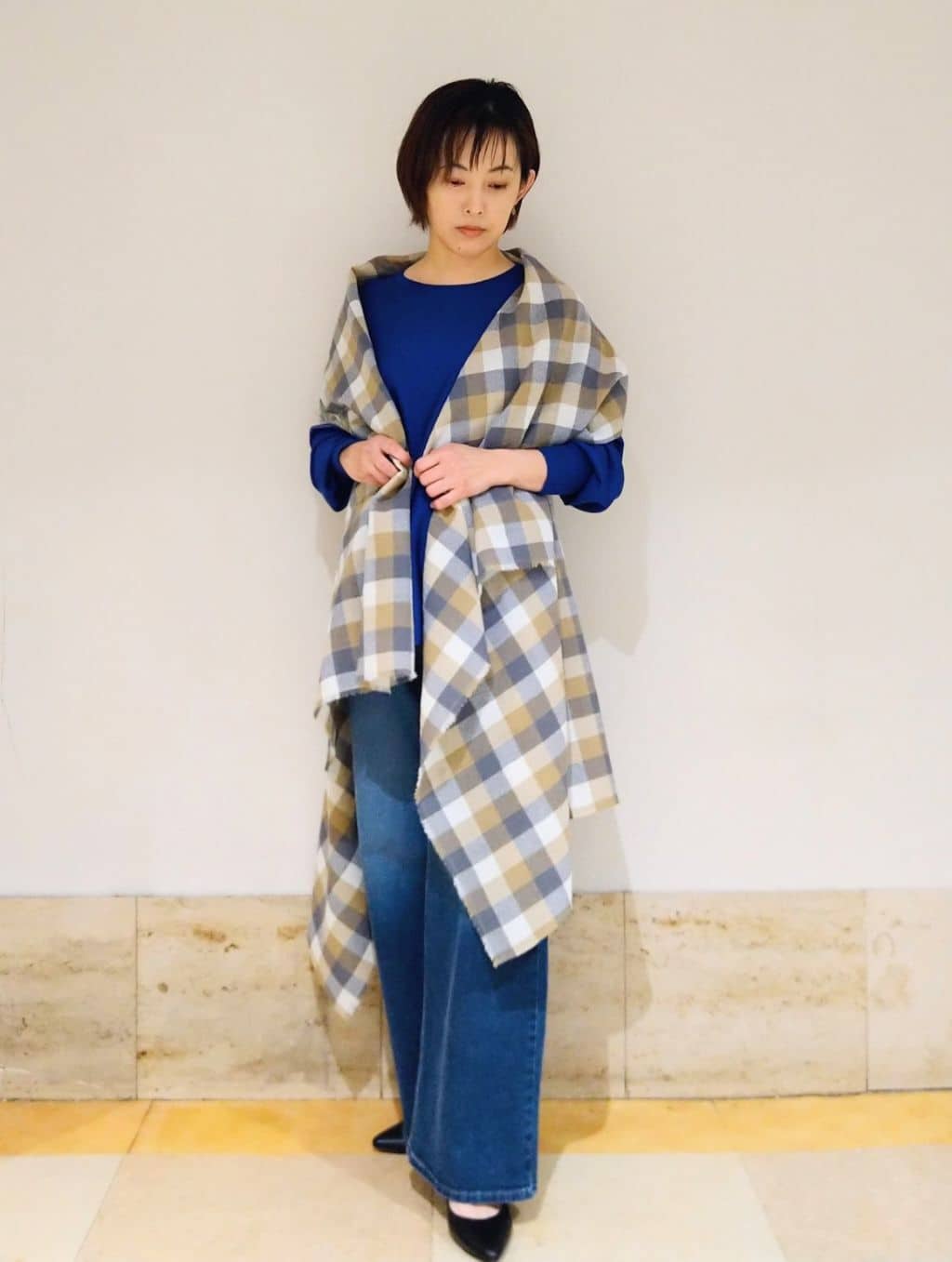 NEWYORKERのエターミンブロックチェック ケープストールを使った