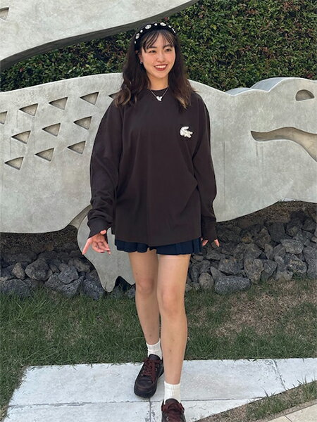 ラコステ オーバーサイズバックプリントロングスリーブTシャツ チャコールXL新品 LACOSTE | 【オンライン限定】LACOSTE オーバーサイズ バックプリント