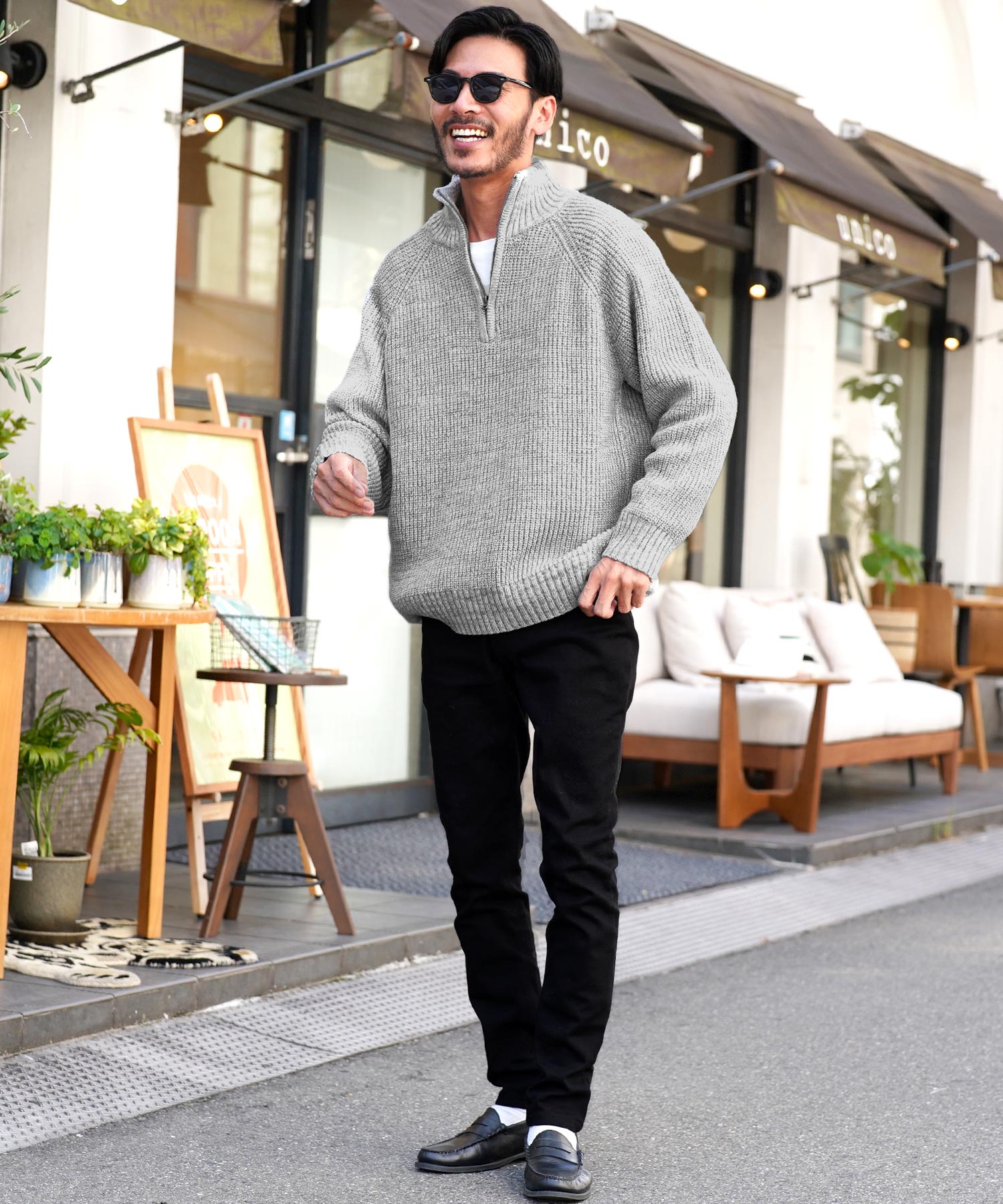 JIGGYS SHOP | ハーフジップ畦編み洗えるニットセーター