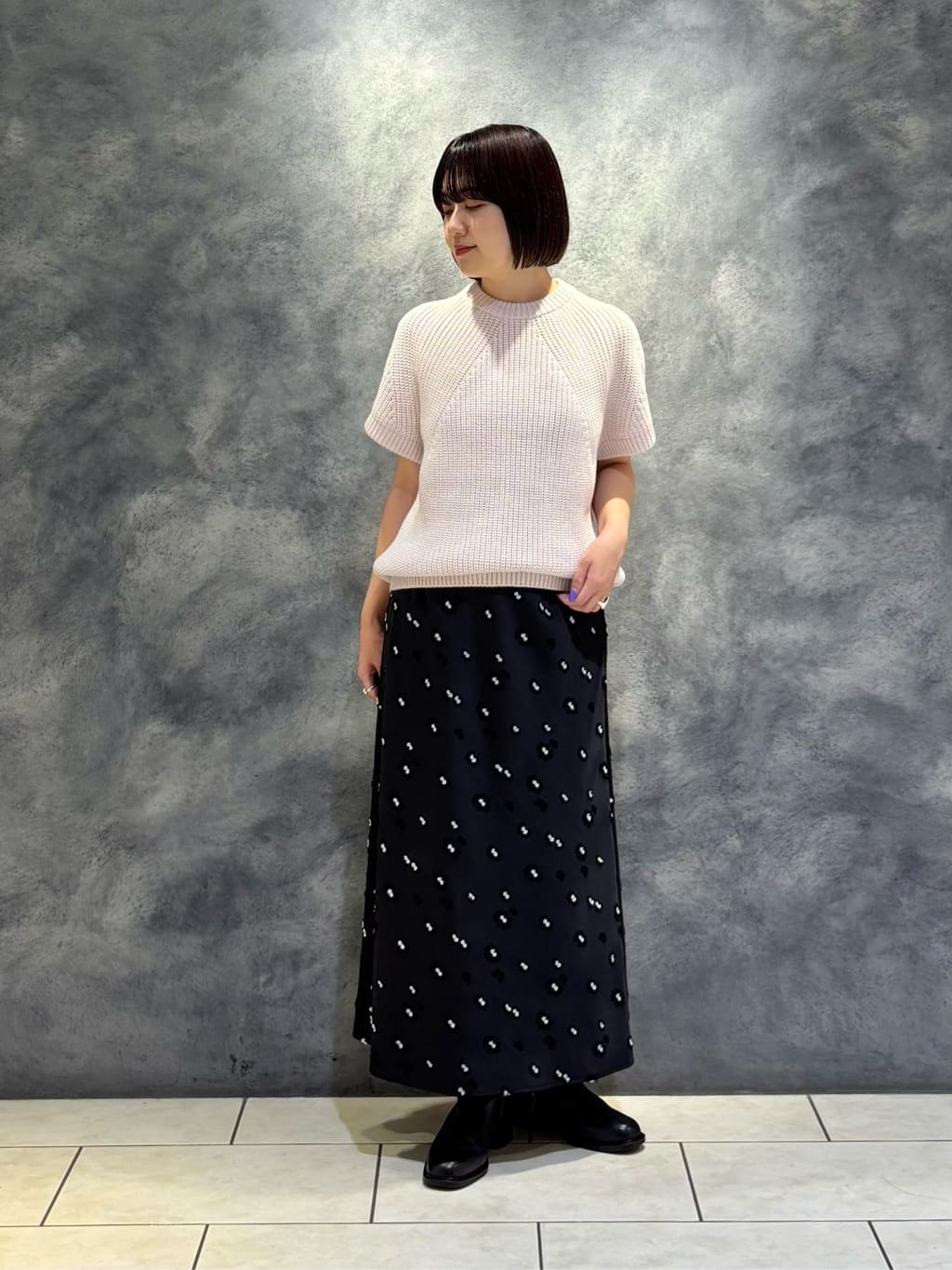 UNITED ARROWS | サテン フラワー ジャガード ロングスカート ブラック