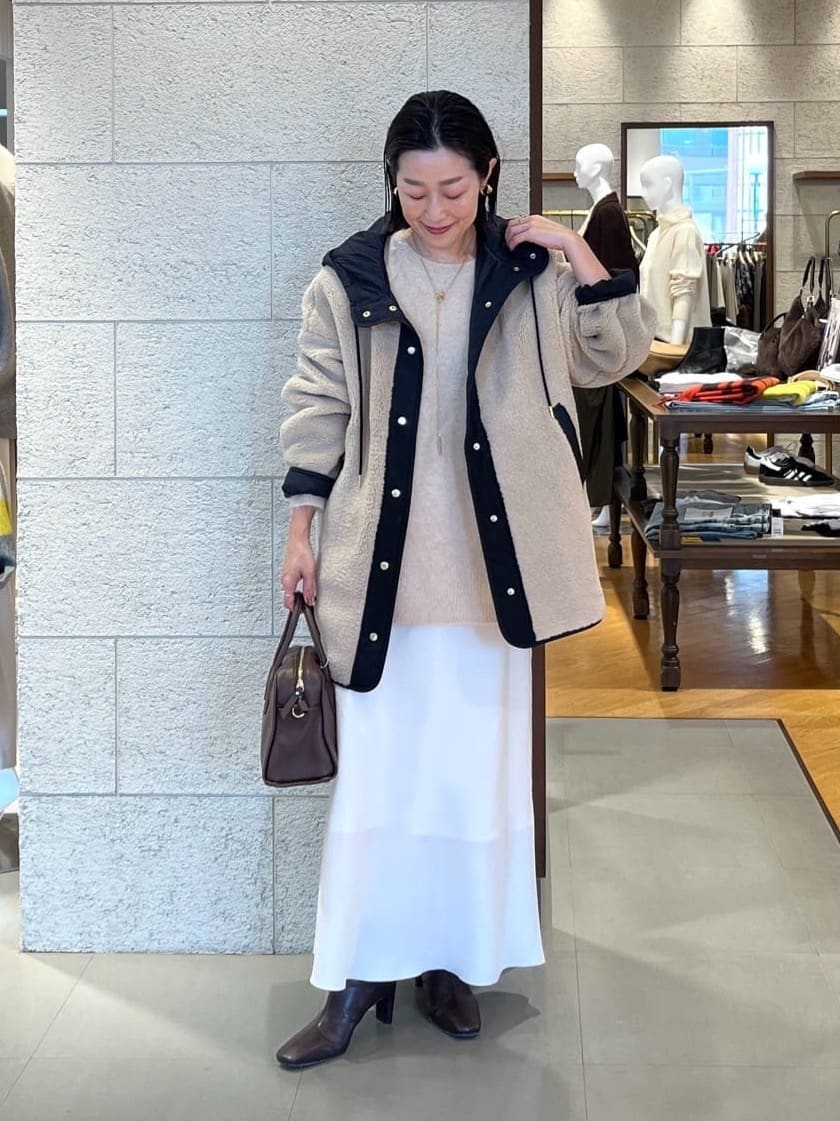 リヴドロワ フードボアコート オフホワイト RIVE DROITE（リヴドロワ