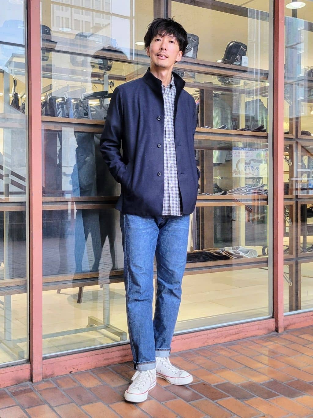 TAKEO KIKUCHIのツイルジャージー イタリアンカラージャケットを使ったコーディネートを紹介します。｜Rakuten Fashion(楽天ファッション／旧楽天ブランドアベニュー)6446184