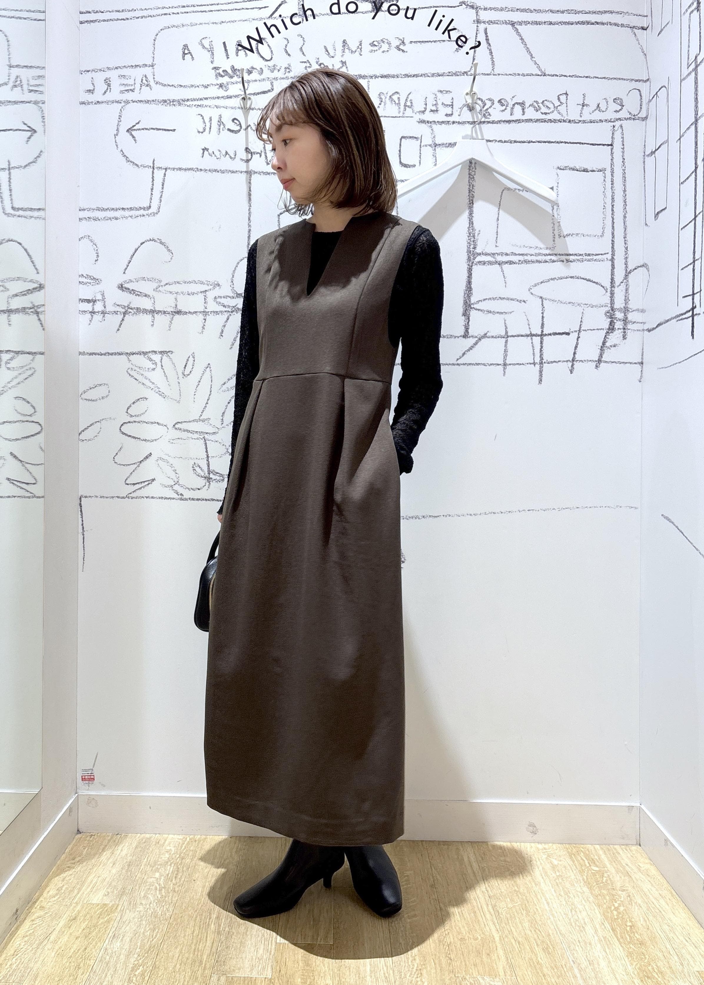 ROPE' PICNICのキーネックジャンパースカートを使ったコーディネートを紹介します。｜Rakuten Fashion(楽天ファッション／旧楽天ブランドアベニュー)6470110