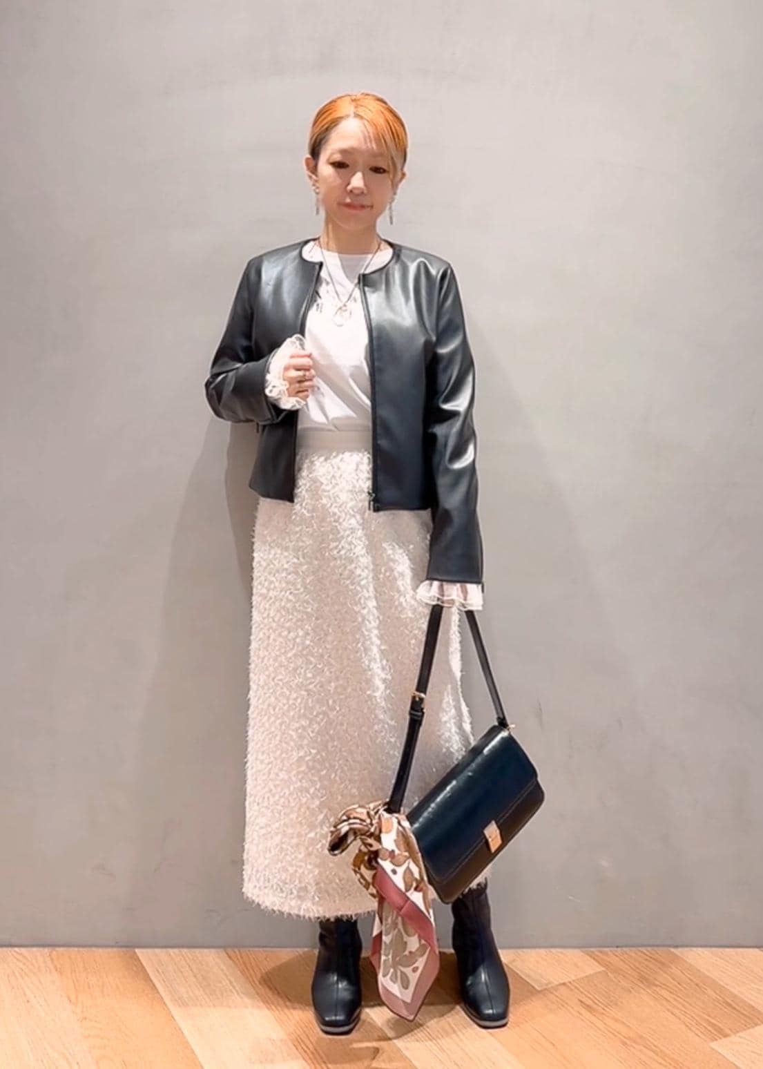 ROPE' PICNICの【花粉ガード】シンセティックレザーノーカラージャケットを使ったコーディネートを紹介します。｜Rakuten Fashion(楽天ファッション／旧楽天ブランドアベニュー)6518477