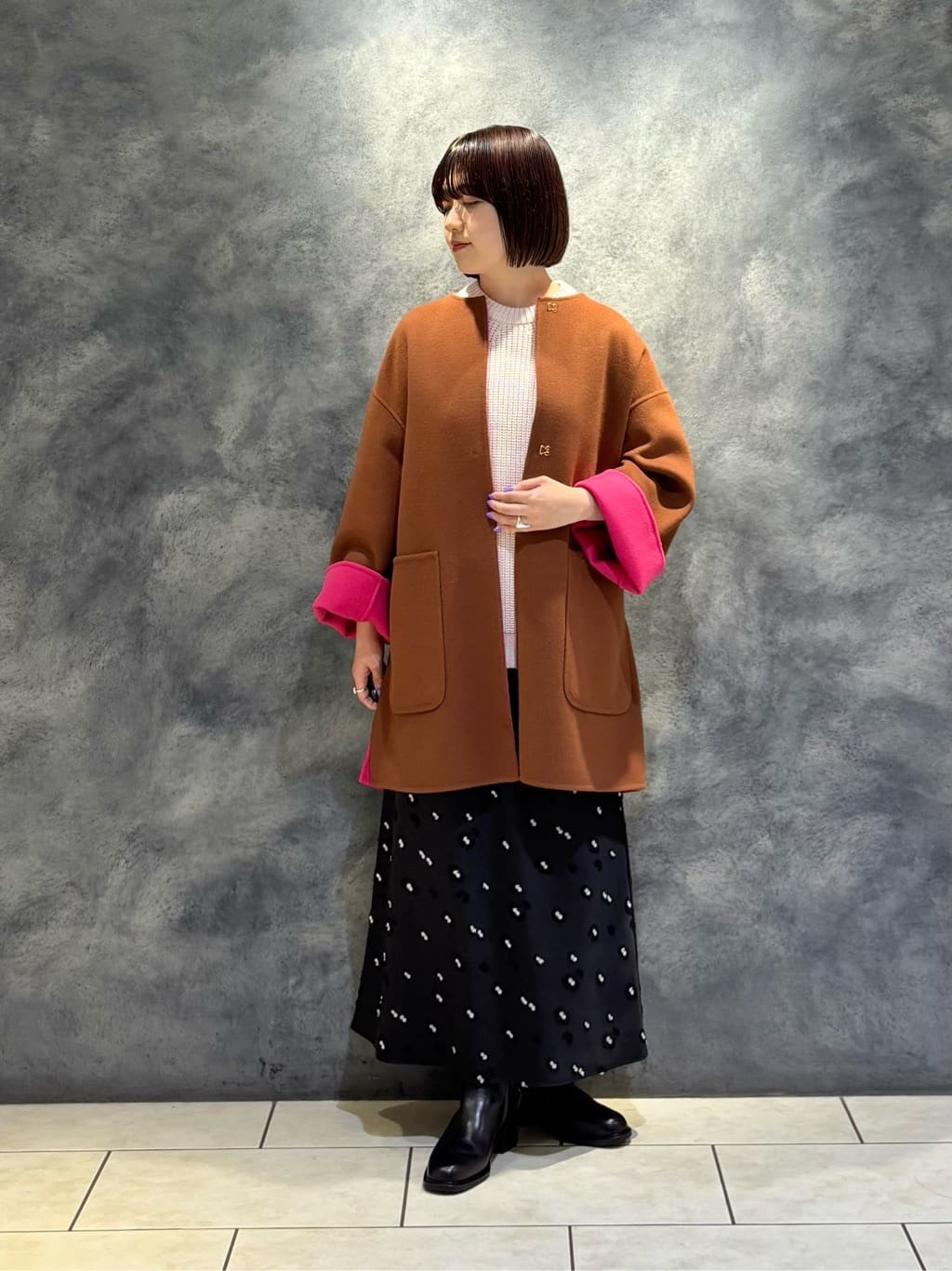 UNITED ARROWS | サテン フラワー ジャガード ロングスカート ブラック