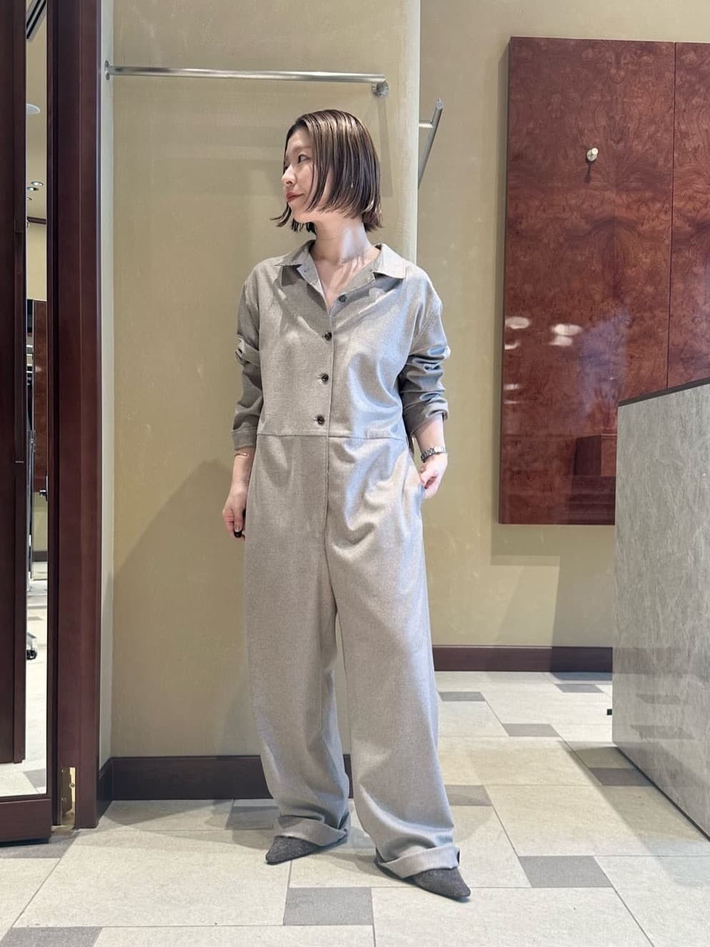 nao　conte オープンカラー　オールインワン　ネイビー　free conte＞オープンカラー オールインワン