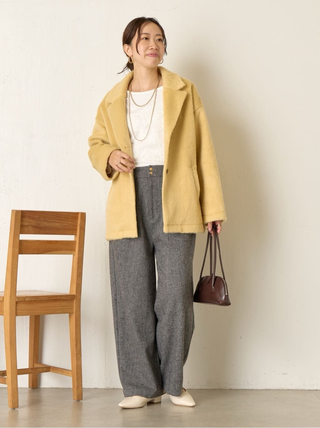 Jena espace merveilleuxのテーラードシャギーコートを使った