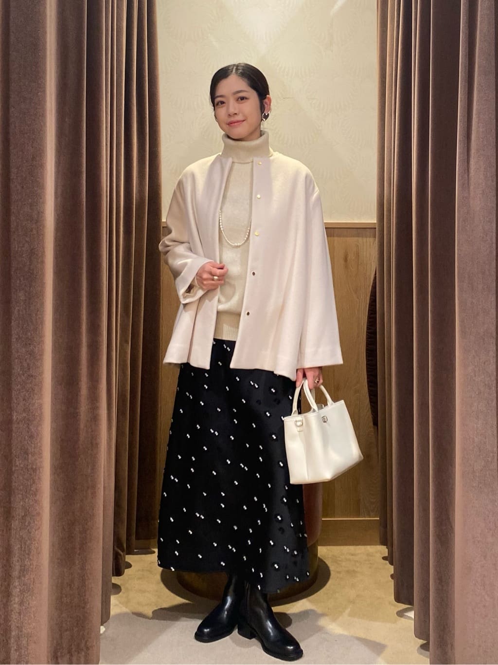 UNITED ARROWS | サテン フラワー ジャガード ロングスカート ブラック