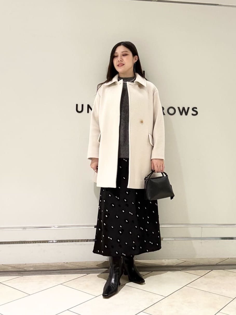 UNITED ARROWS | サテン フラワー ジャガード ロングスカート ブラック