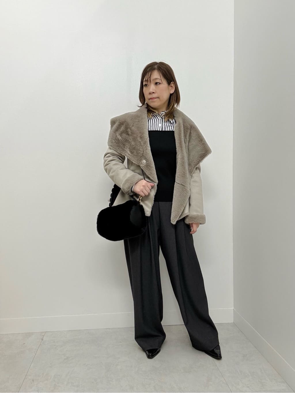 Vinのフェイクムートンビッグカラージャケットを使ったコーディネートを紹介します。｜Rakuten Fashion(楽天ファッション／旧楽天ブランドアベニュー)6513107