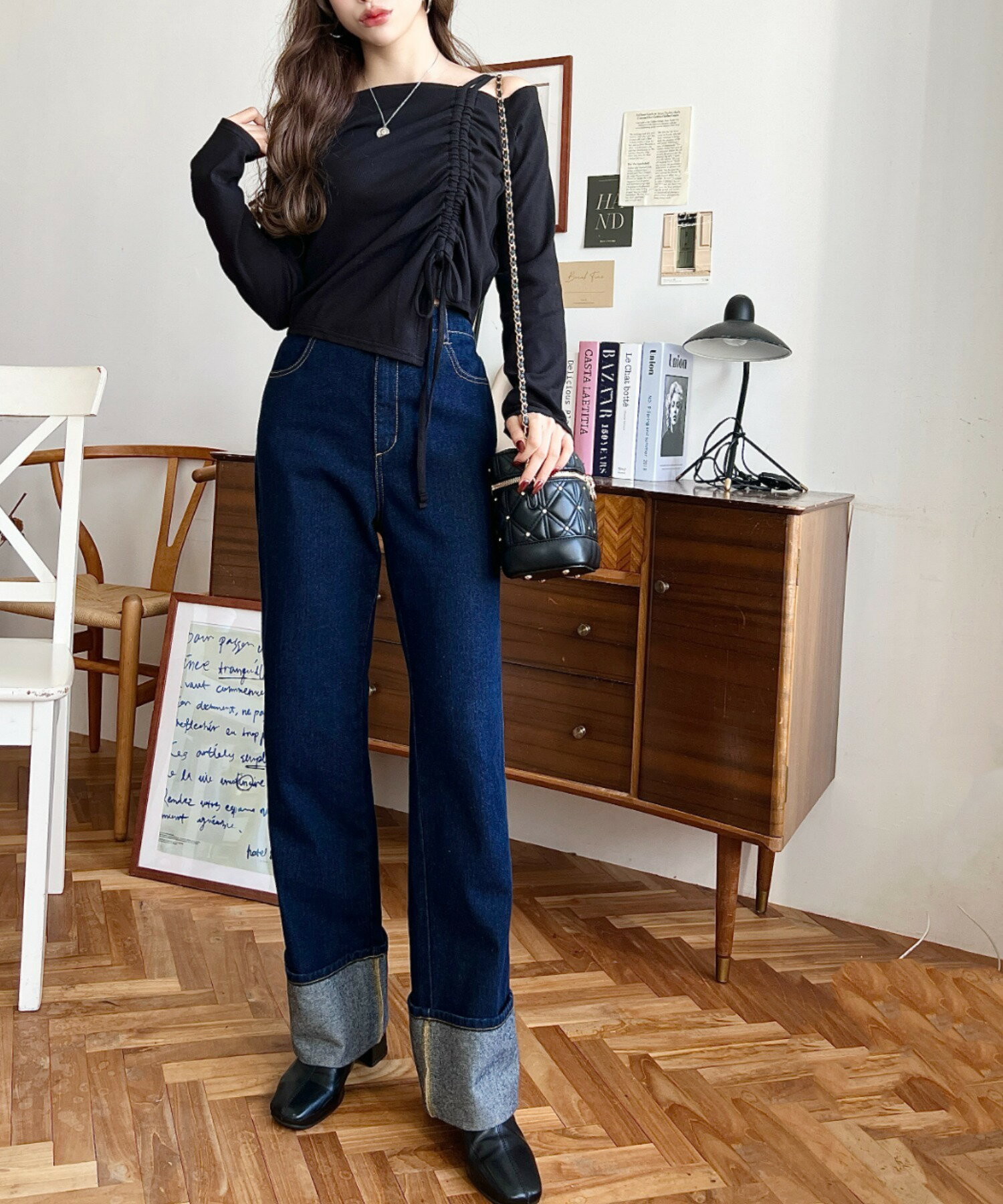 moment+のワンショルドロストリボン長袖リブカットソートップスを使ったコーディネートを紹介します。｜Rakuten Fashion(楽天ファッション／旧楽天ブランドアベニュー)6517296