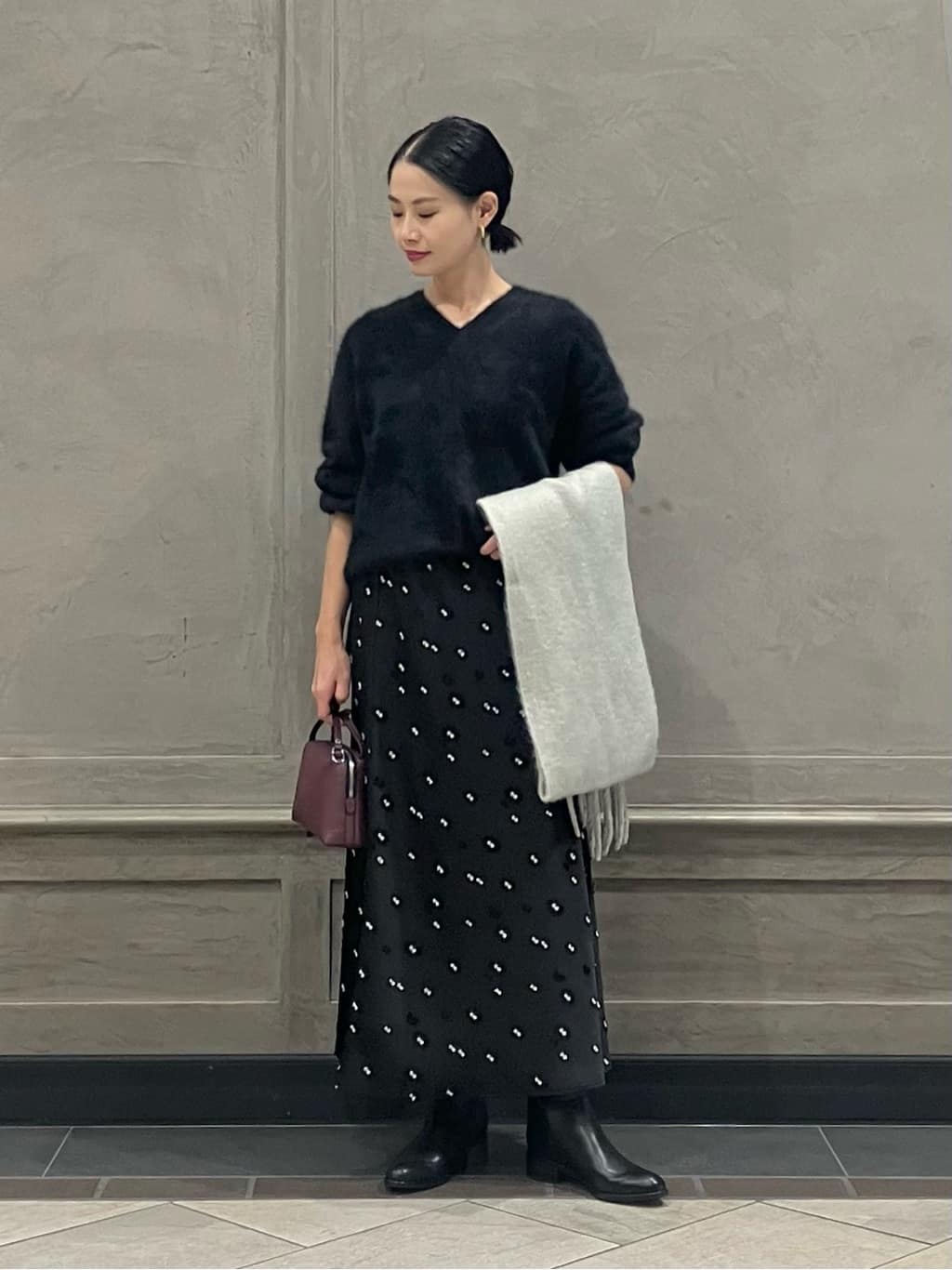 UNITED ARROWS | サテン フラワー ジャガード ロングスカート ブラック