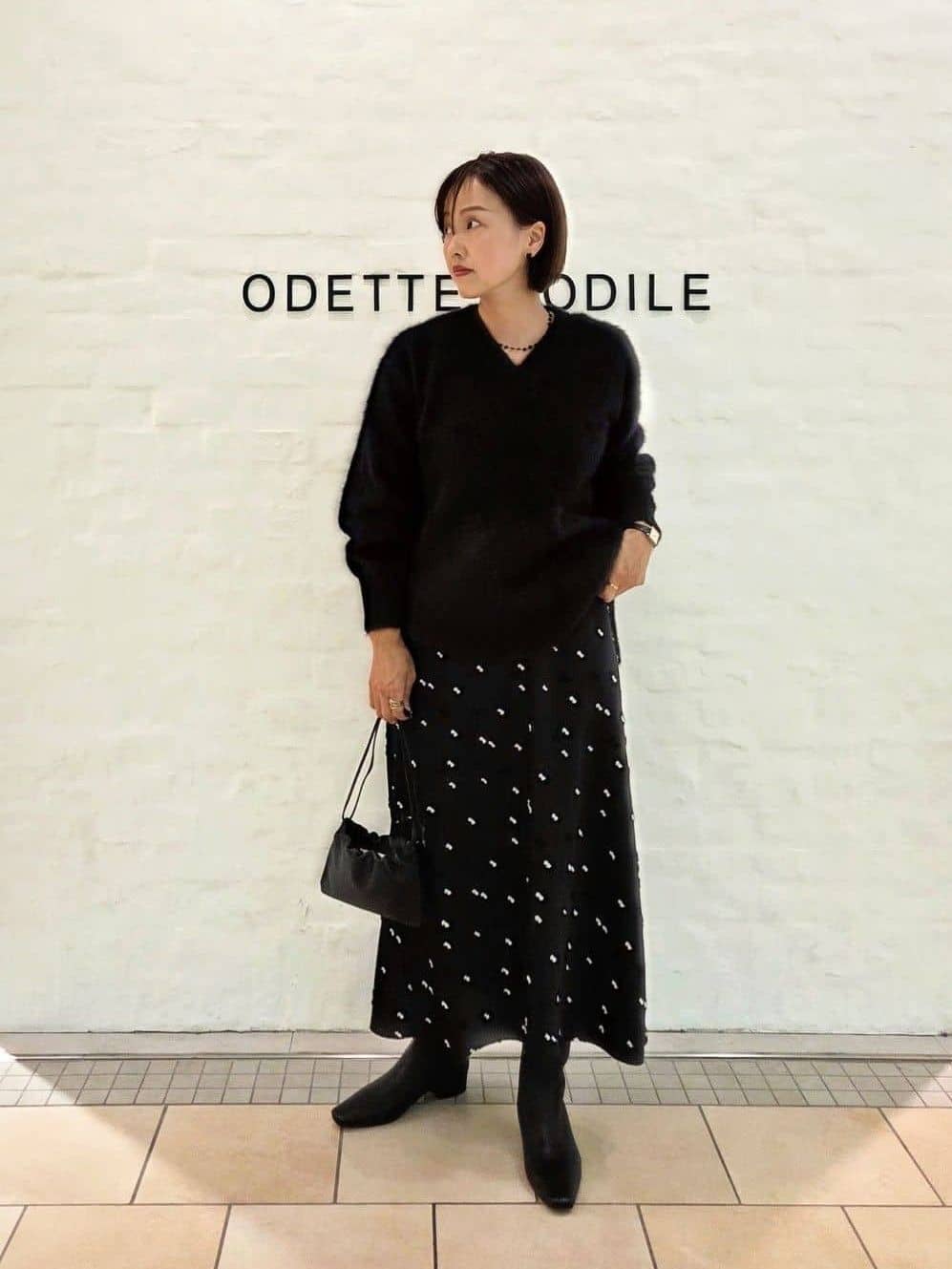 UNITED ARROWS | サテン フラワー ジャガード ロングスカート ブラック