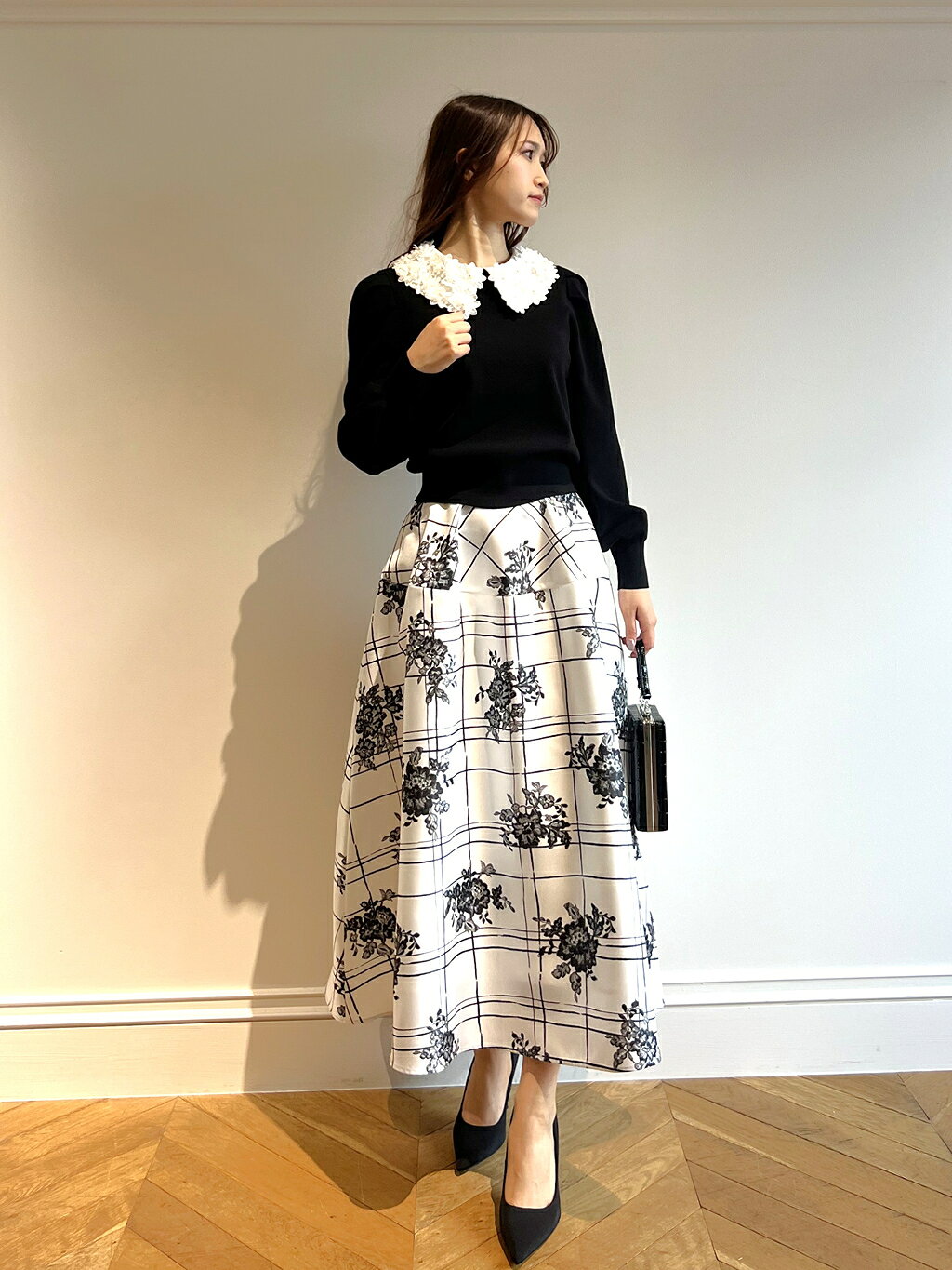 ✨美品✨2023年　ユキエモン　トゥインクルバニー丈長スカート　リボンベルト allureville | 【LOULOU WILLOUGHBY】SILK COフラワーチェックスカート
