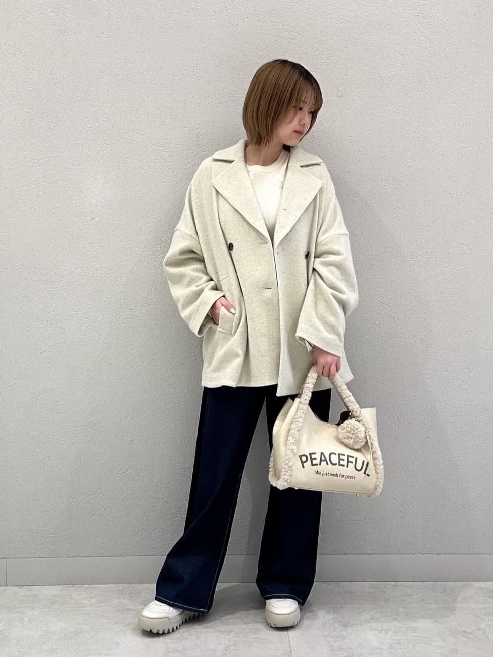 Vinのワンポイントロゴリブニットを使ったコーディネートを紹介します。｜Rakuten Fashion(楽天ファッション／旧楽天ブランドアベニュー)6533193