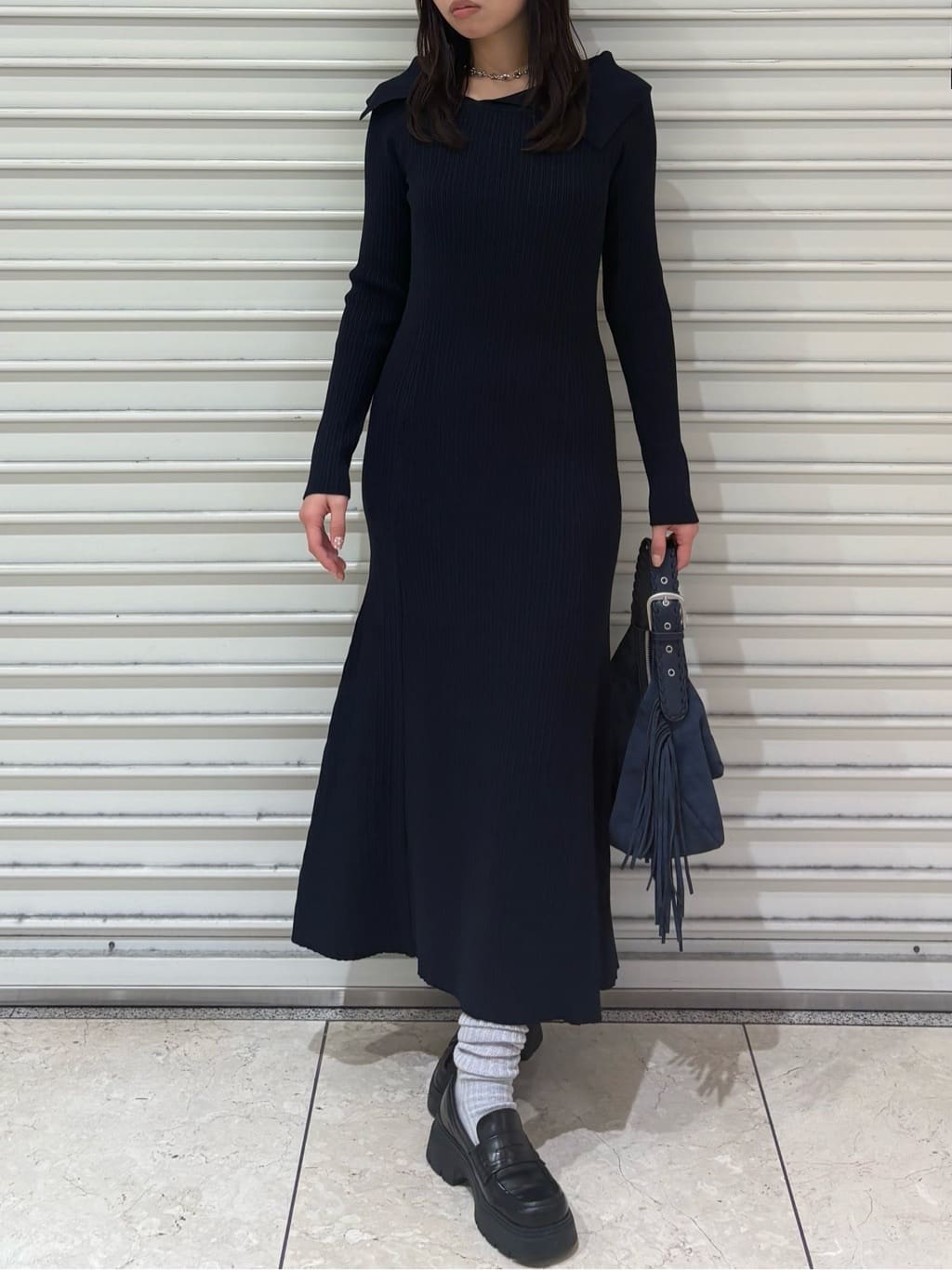 moussyのASYMMETRY COLLAR KNIT ドレスを使ったコーディネート