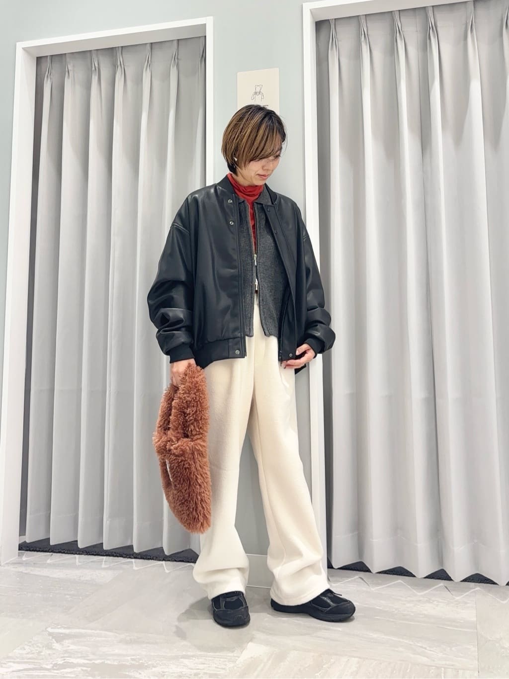 【BLACK】<CITEN>レザーライクバルーンジップブルゾン BLACK】<CITEN>レザーライクバルーンジップブルゾンの通販 by UNITED