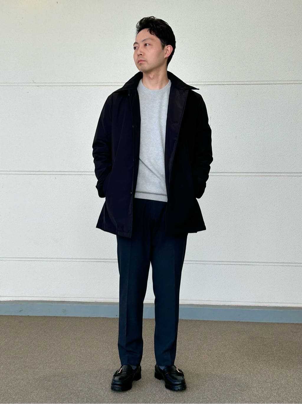 ユナイテッドアローズ スタンドカラーウールコート ミドル丈 ネイビー 36 UNITED ARROWS LTD. OUTLET | 中綿 ミドルステンカラージャケット-撥水