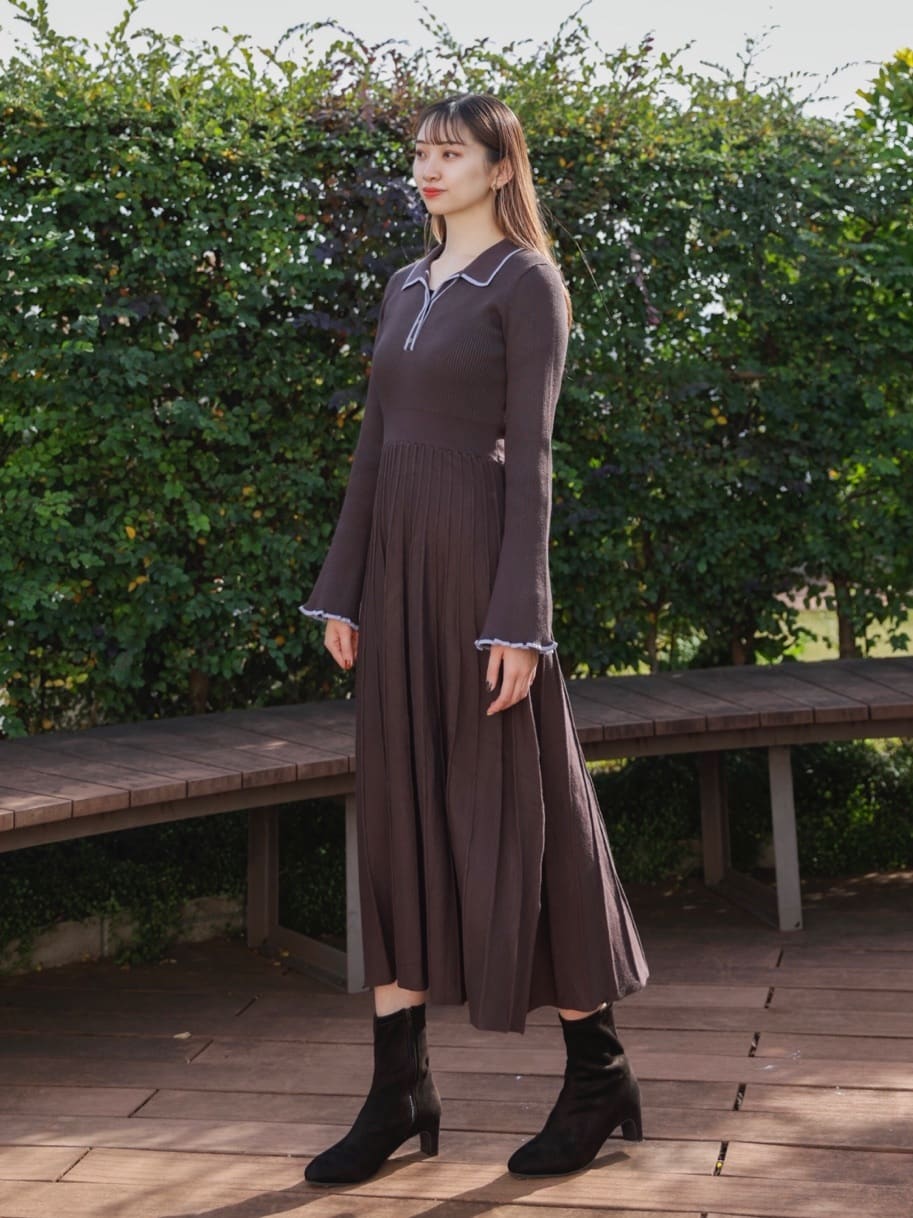 NATURAL BEAUTY BASIC | スキッパーバイカラーニットワンピース