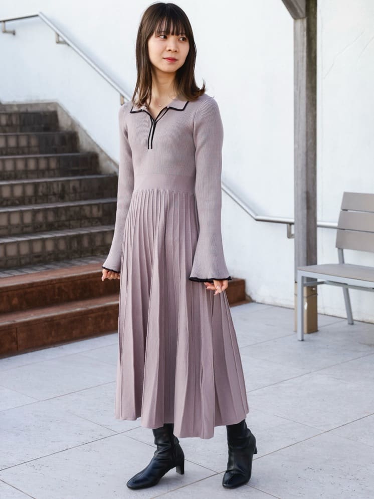 NATURAL BEAUTY BASIC | スキッパーバイカラーニットワンピース
