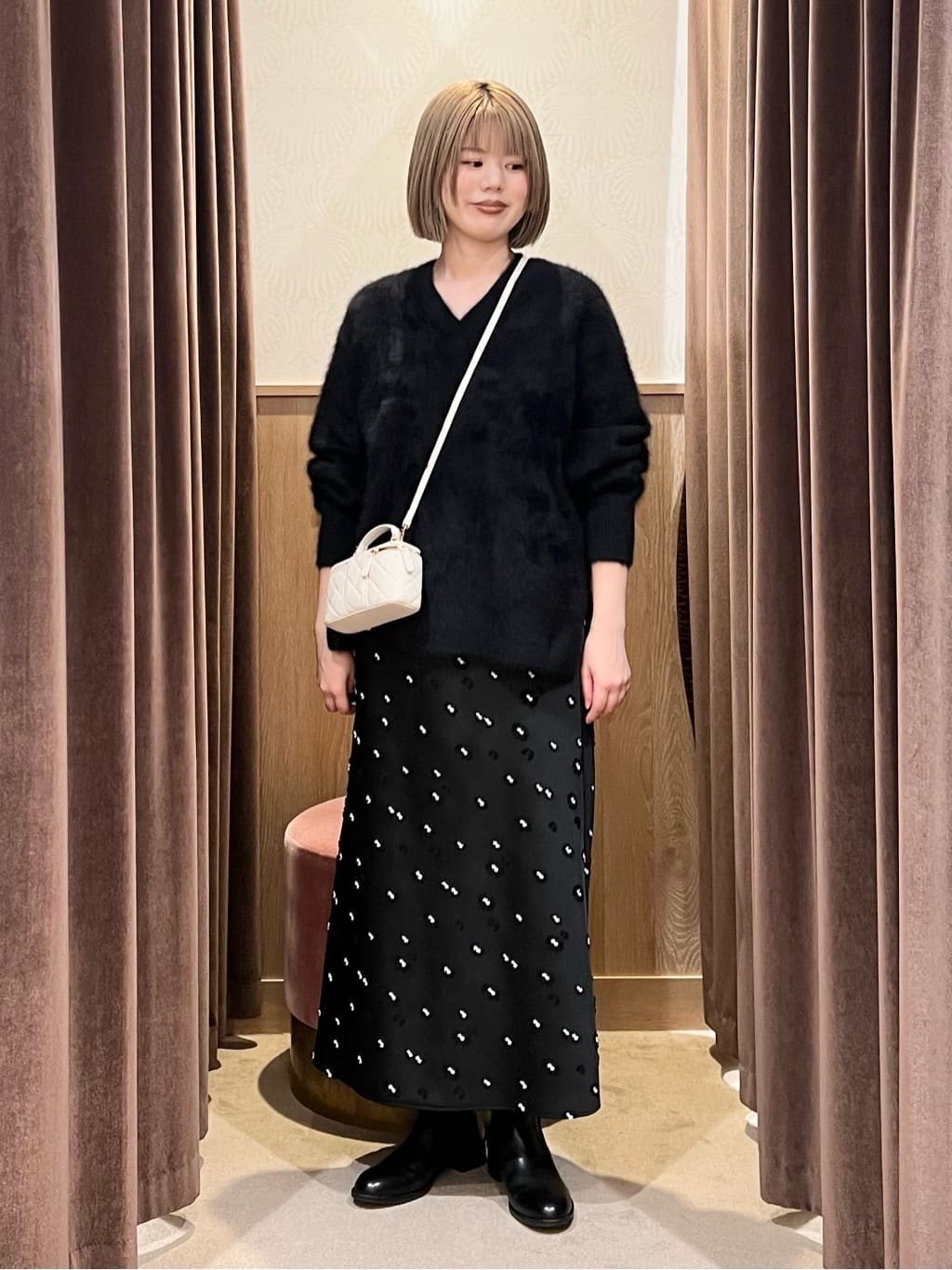 UNITED ARROWS | サテン フラワー ジャガード ロングスカート ブラック
