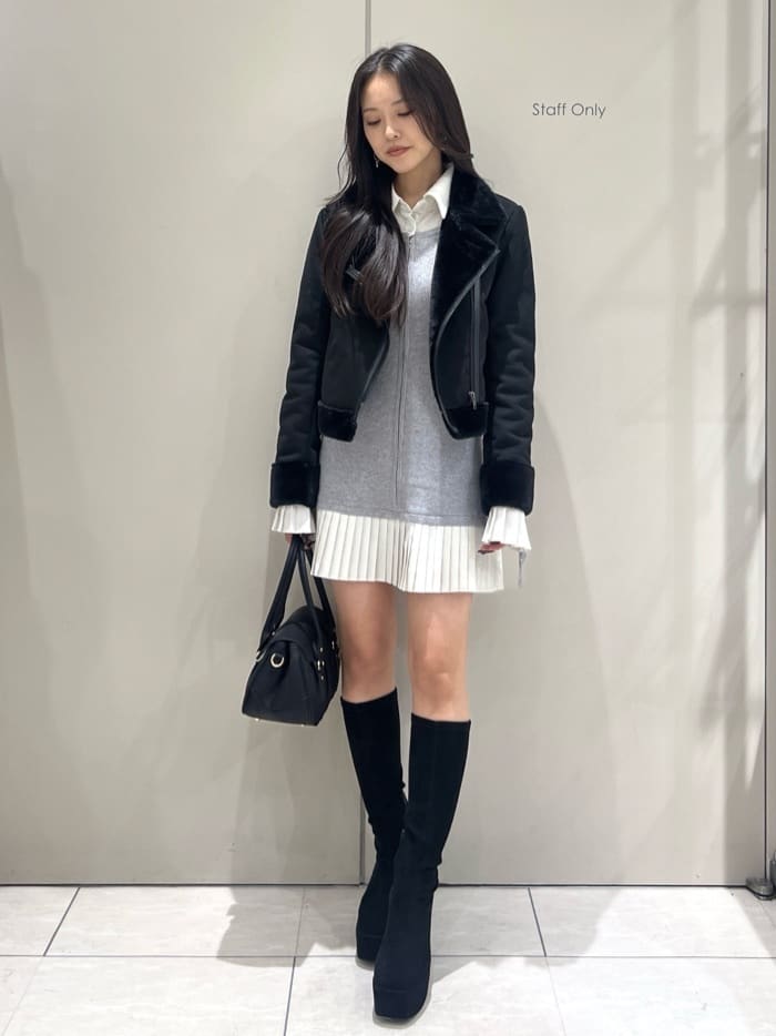 rienda | レイヤードパターンシャツニットミニワンピース | Rakuten