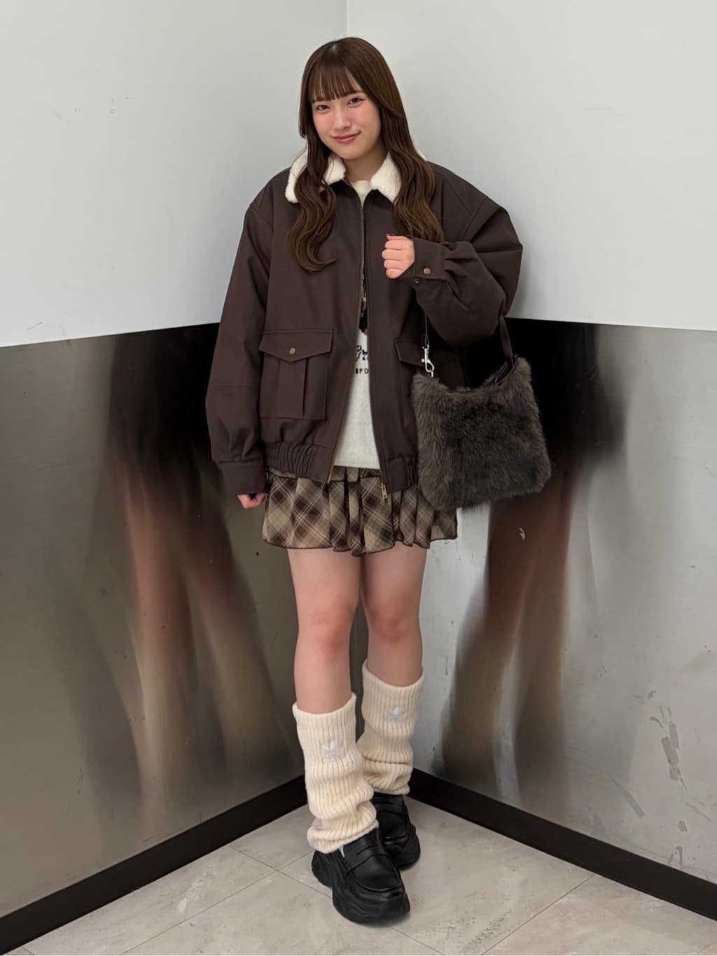 archivesのファー衿付中綿フェイクレザーブルゾンを使った