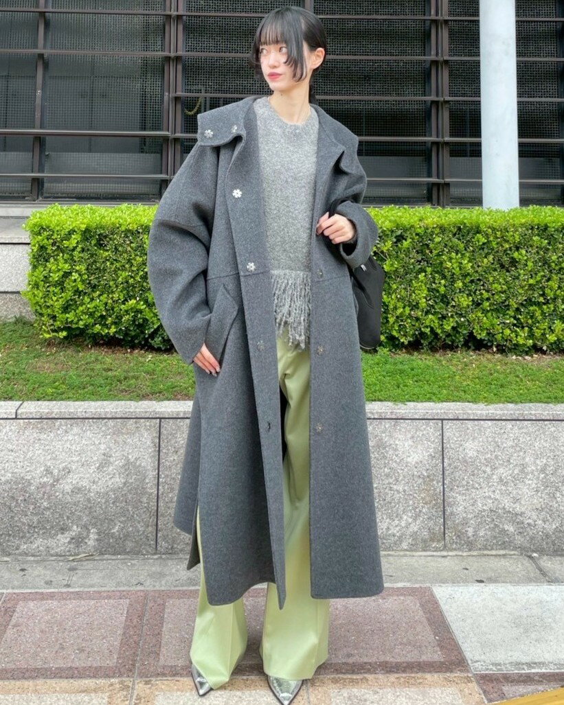 美品♡【ルシェルブルー】ダークグリーン ダブルフェイス ロングトレンチコート36 LE CIEL BLEU | フードダブルフェイスコート / Hooded Double-Face