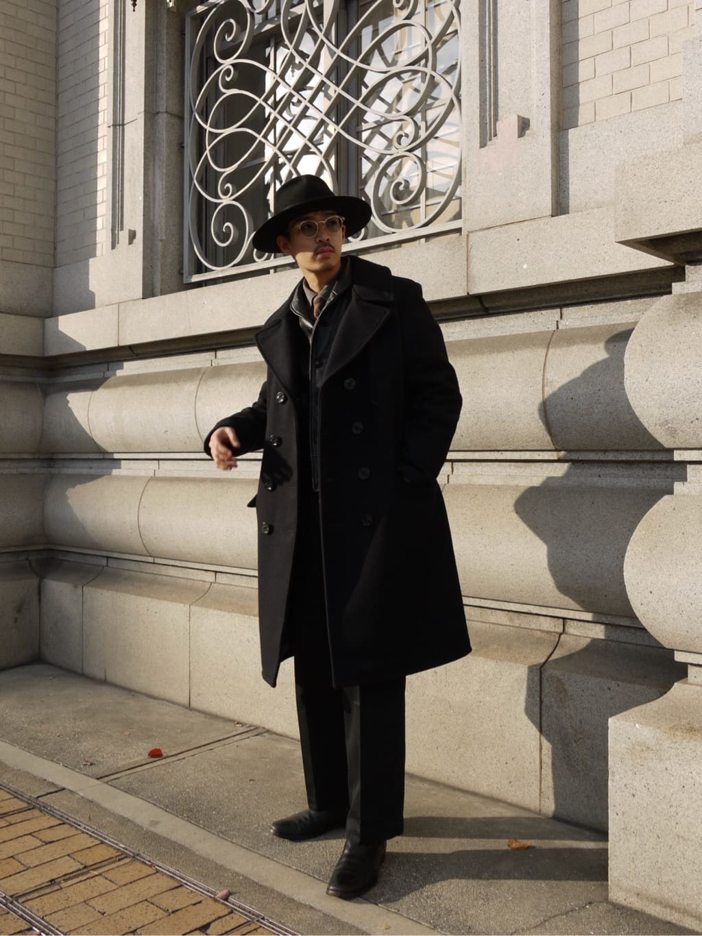 Schottの714US LONG MELTON PEACOAT/ロング メルトン ピーコートを使っ