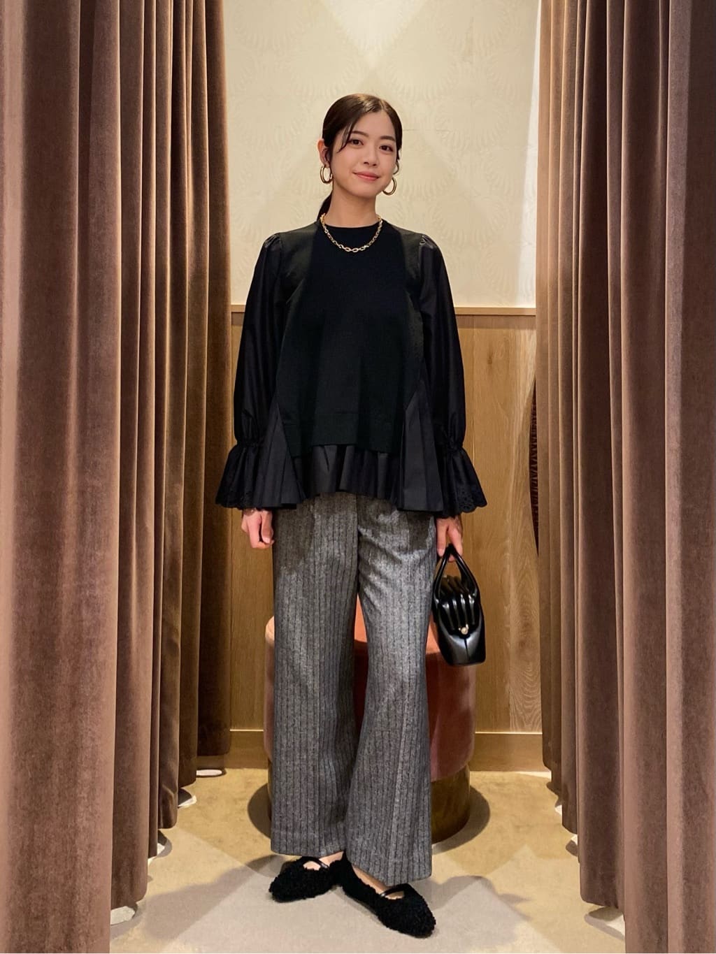 UNITED ARROWSのプリーツ コンビ ニット ブラウス -ウォッシャブル-を