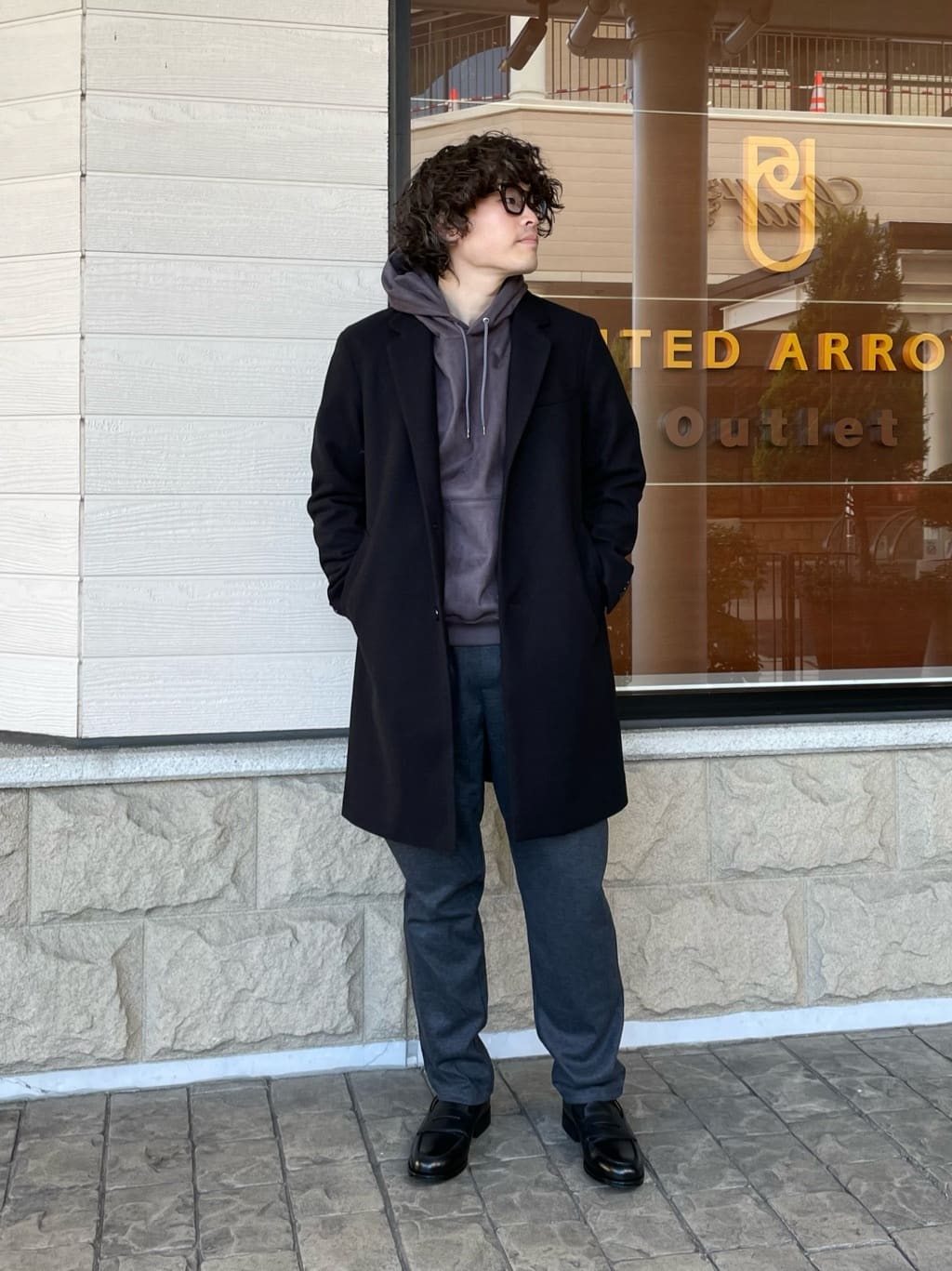 UNITED ARROWS LTD. OUTLETのニットメルトン シングルチェスターコート を使ったコーディネート | Rakuten ...