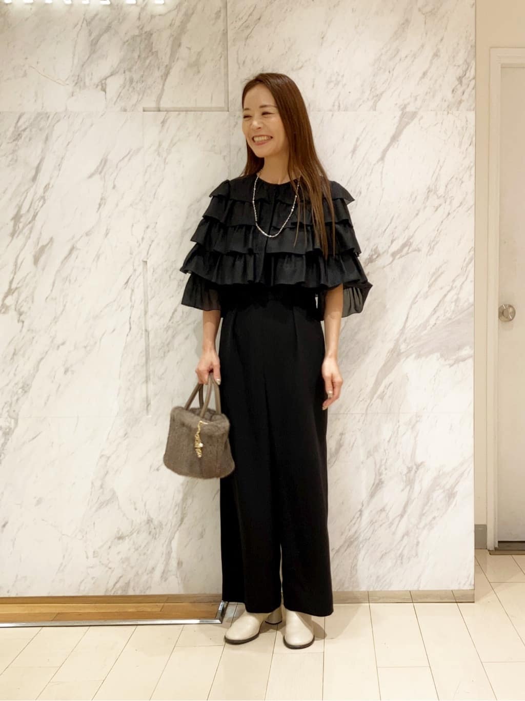 ANAYI | ダブルクロスフリルサロペットパンツ | Rakuten Fashion(楽天