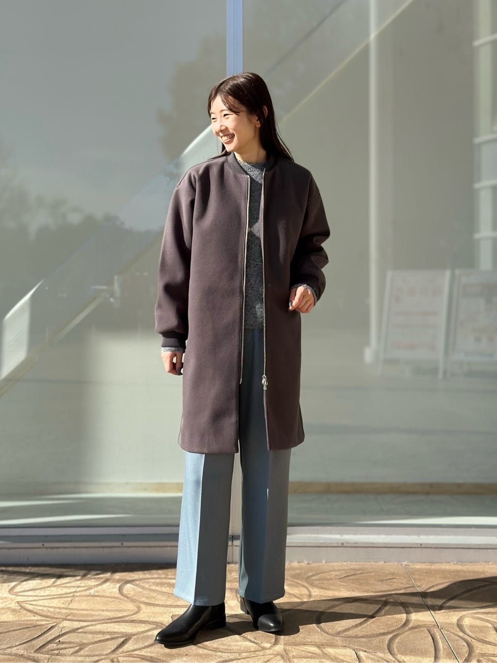 UNITED ARROWS LTD. OUTLETのニットメルトン ロングブルゾンを使ったコーディネート | Rakuten Fashion ...