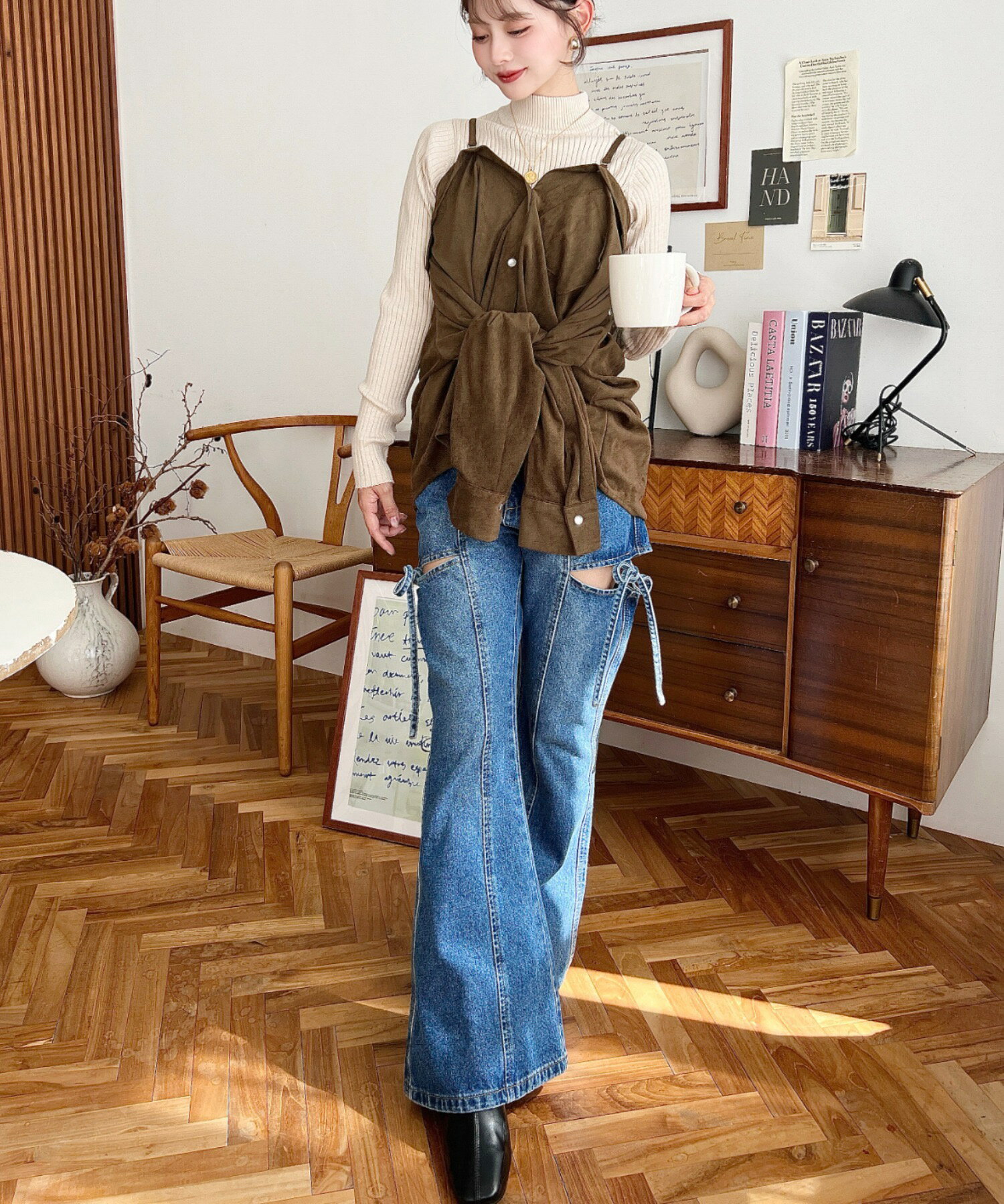 moment+の【18色展開】ボトルネックワイドリブカラーニットプルオーバーを使ったコーディネートを紹介します。｜Rakuten Fashion(楽天ファッション／旧楽天ブランドアベニュー)6586441
