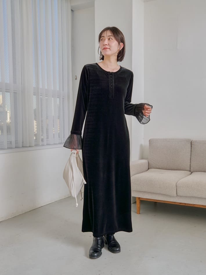 CAPRICIEUX LE'MAGEの【低身長サイズあり】フレアスリーブベロア